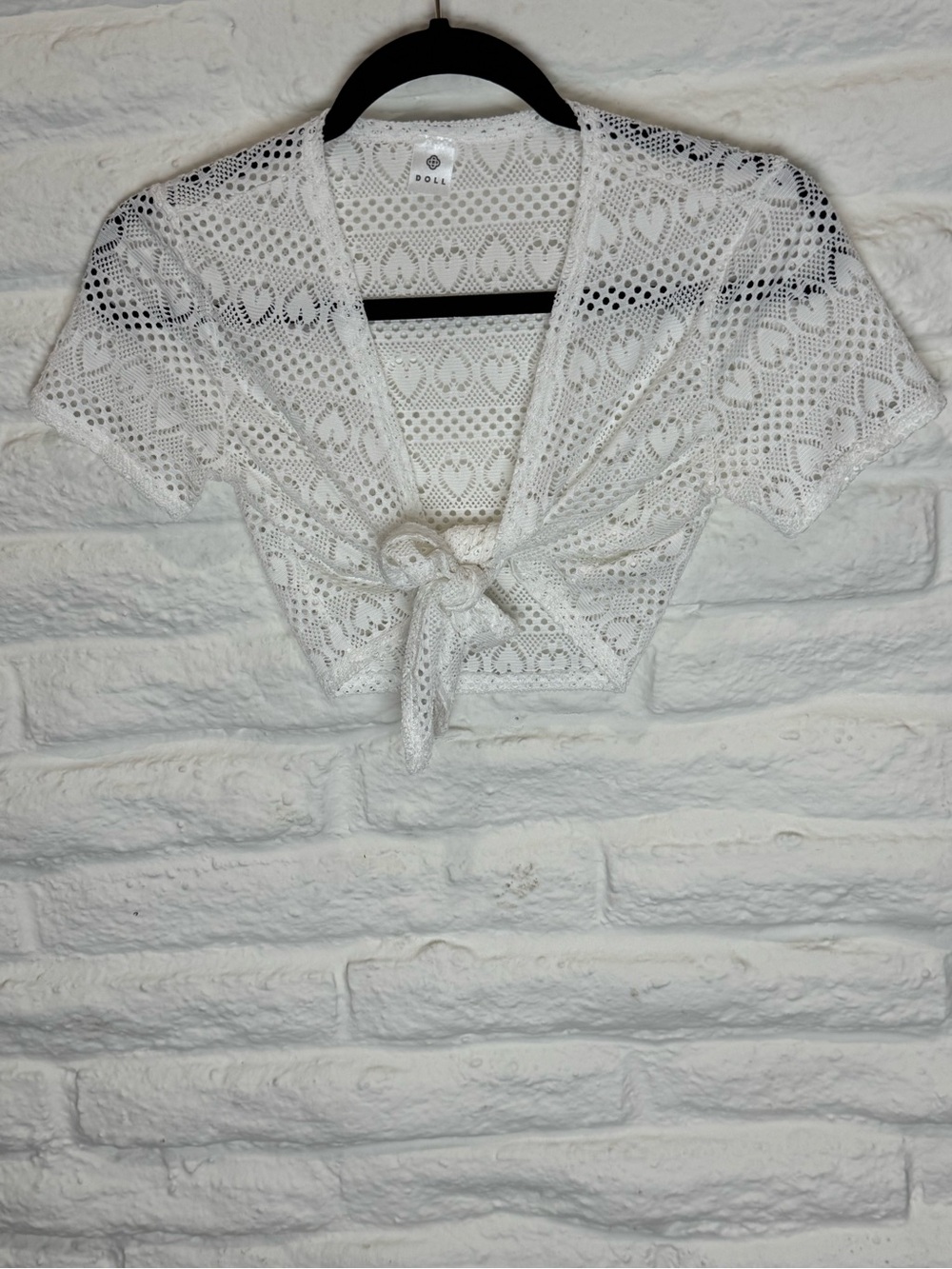 Dollhouse White Crochet Tie-Front Crop Top